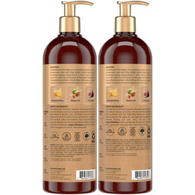Shea Moisture shampoo label close-up highlighting ingredient callouts