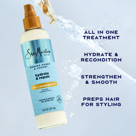 Hand holding 8 oz Shea Moisture bottle showing true size and travel-friendly benefit