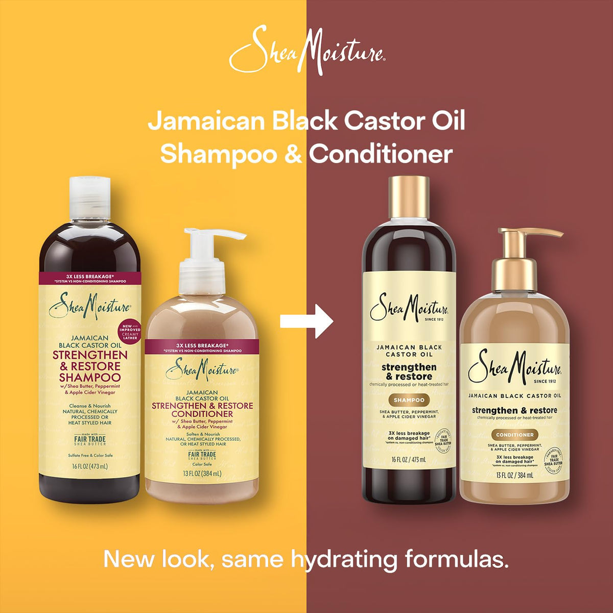 Shea Moisture treated hair before and after illustrating improved manageability