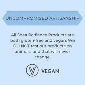 Shea Radiance label close-up highlighting natural, paraben-free ingredient list