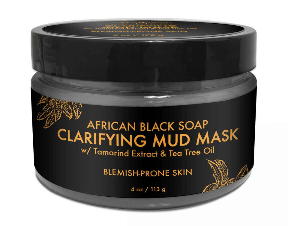 SheaMoisture front packaging showing jar and label, clarifies skin
