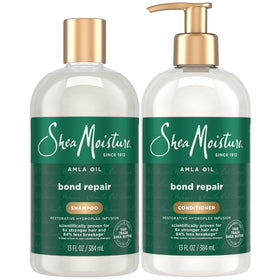 SheaMoisture front packaging showing amla oil bond repair duo and clear sizing benefit