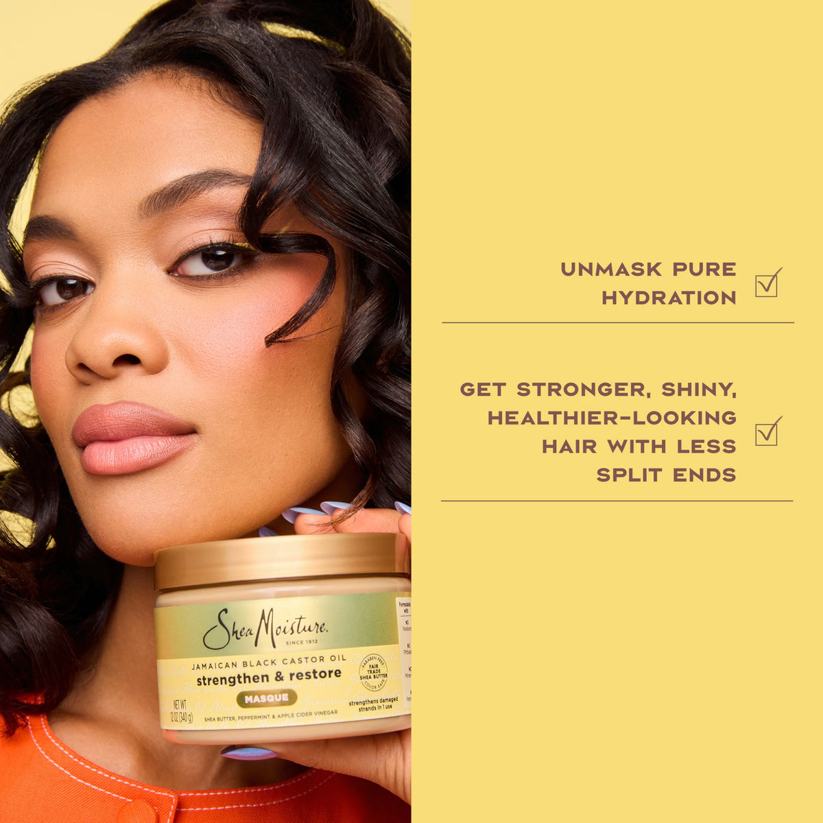 SheaMoisture applied to curly hair in shower illustrating deep conditioning step