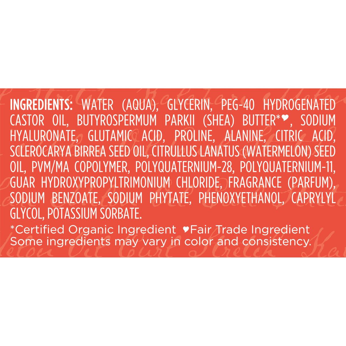 SheaMoisture back label with ingredient list and clean-beauty claims