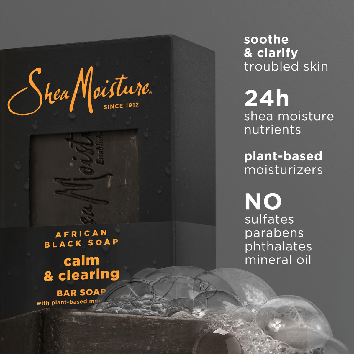SheaMoisture bar in hand lather demonstrating gentle cleansing benefit