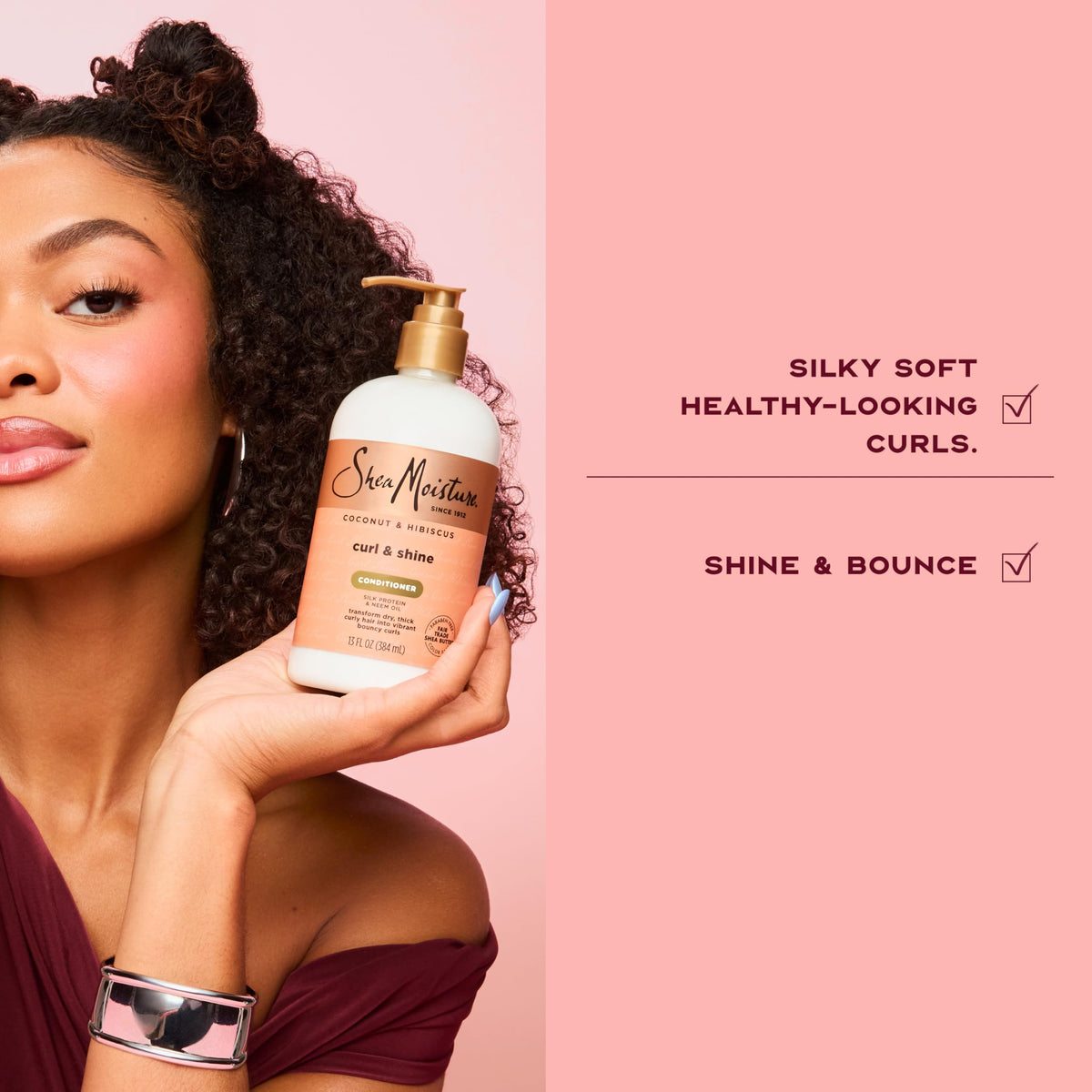 SheaMoisture before and after curly hair photo, showing improved definition and shine