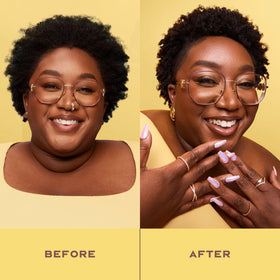 Shea Moisture side-by-side before and after illustrating frizz control