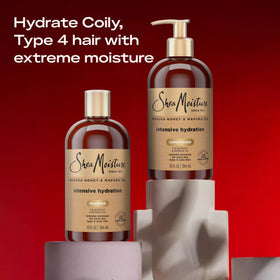 SheaMoisture bottle held over wet hair showing easy application