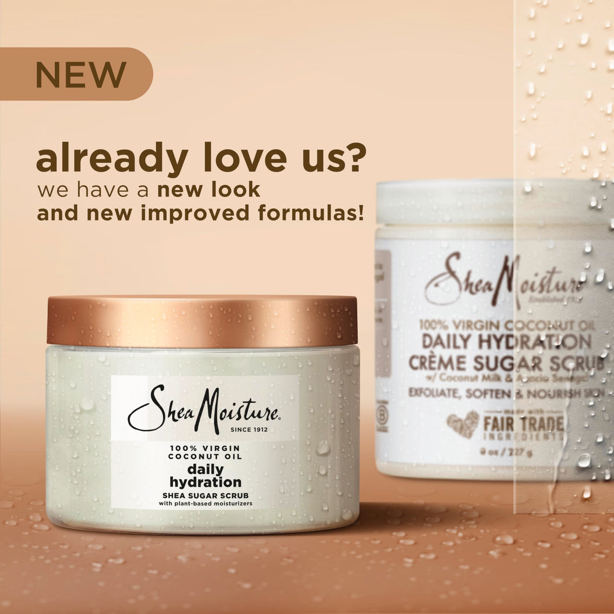 SheaMoisture jar next to coconut and shea ingredients illustrating natural formula