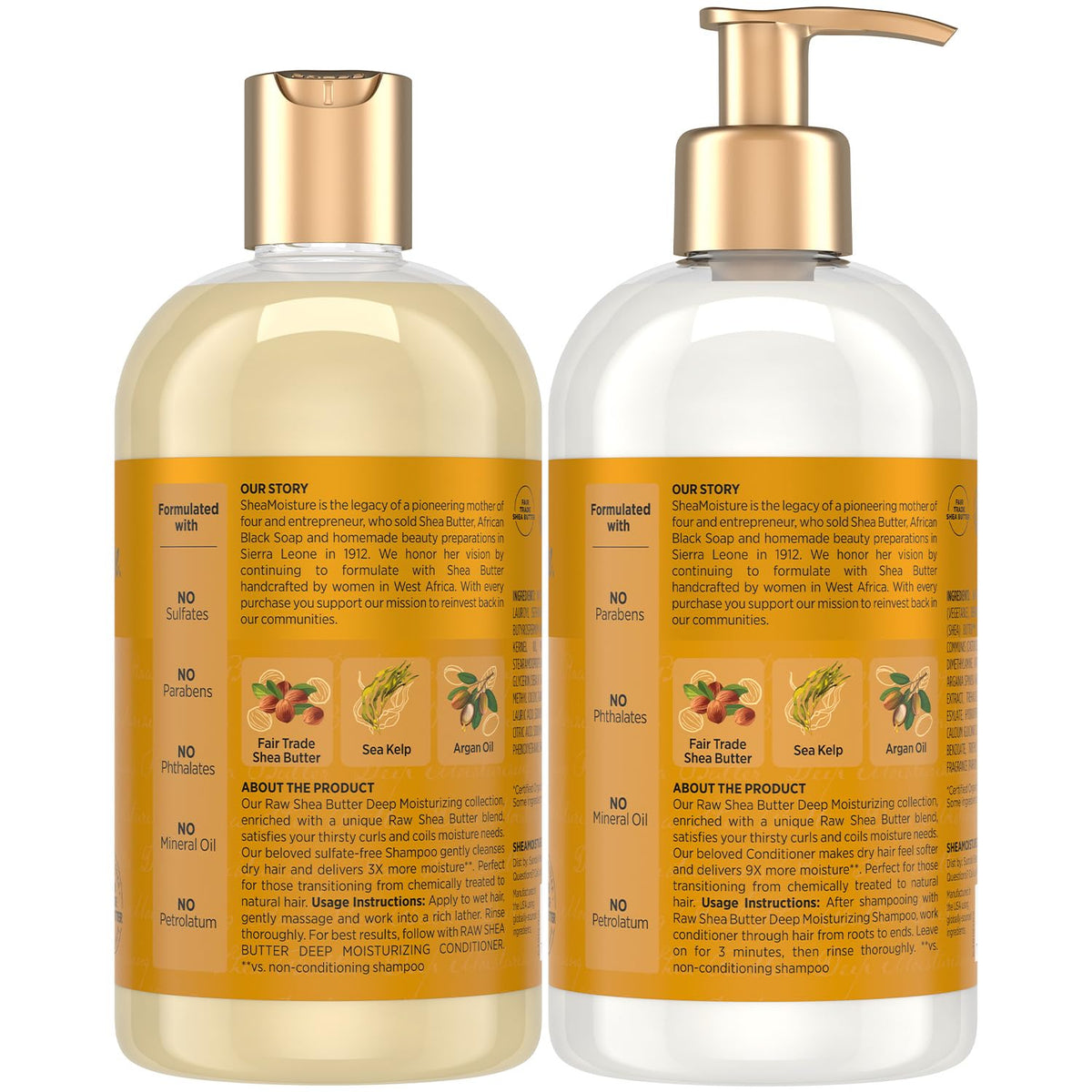SheaMoisture bottle labels close up highlighting ingredients and clean formula