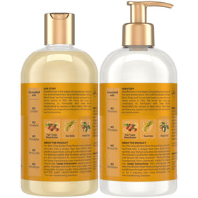 SheaMoisture bottle labels close up highlighting ingredients and clean formula