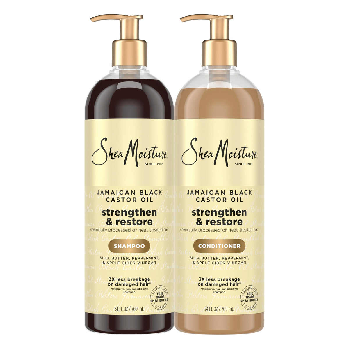 SheaMoisture bundle front packaging showing bottles and size, clear product identity and benefit