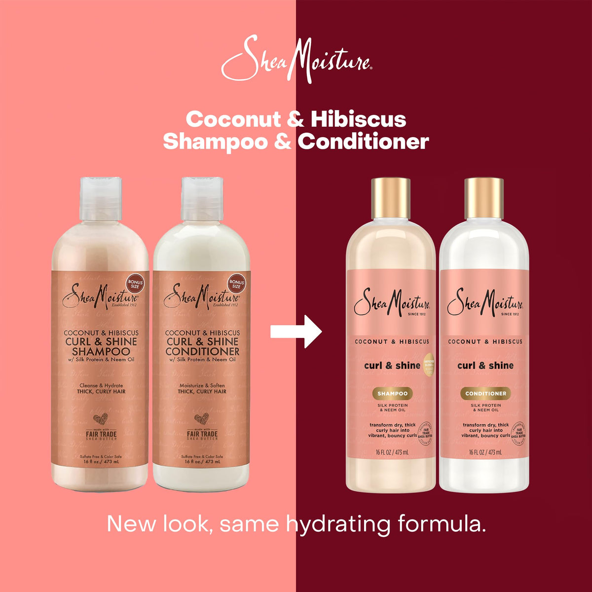 SheaMoisture before and after curls showing reduced frizz and improved shape