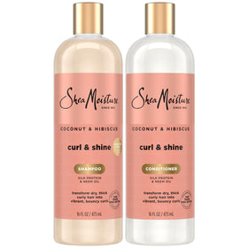 SheaMoisture front packaging showing full shampoo and conditioner set benefits