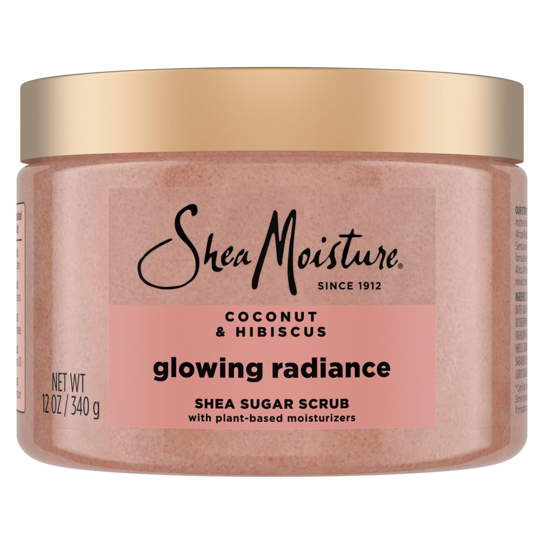 SheaMoisture front packaging showing 12 oz jar and coconut hibiscus scent benefits