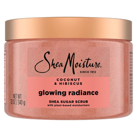 SheaMoisture front packaging showing 12 oz jar and coconut hibiscus scent benefits