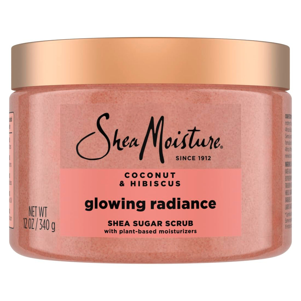SheaMoisture front packaging showing 12 oz jar and coconut hibiscus scent benefits