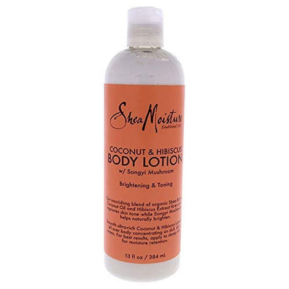 SheaMoisture front packaging showing 13 oz bottle and product name, highlights moisturizing benefit