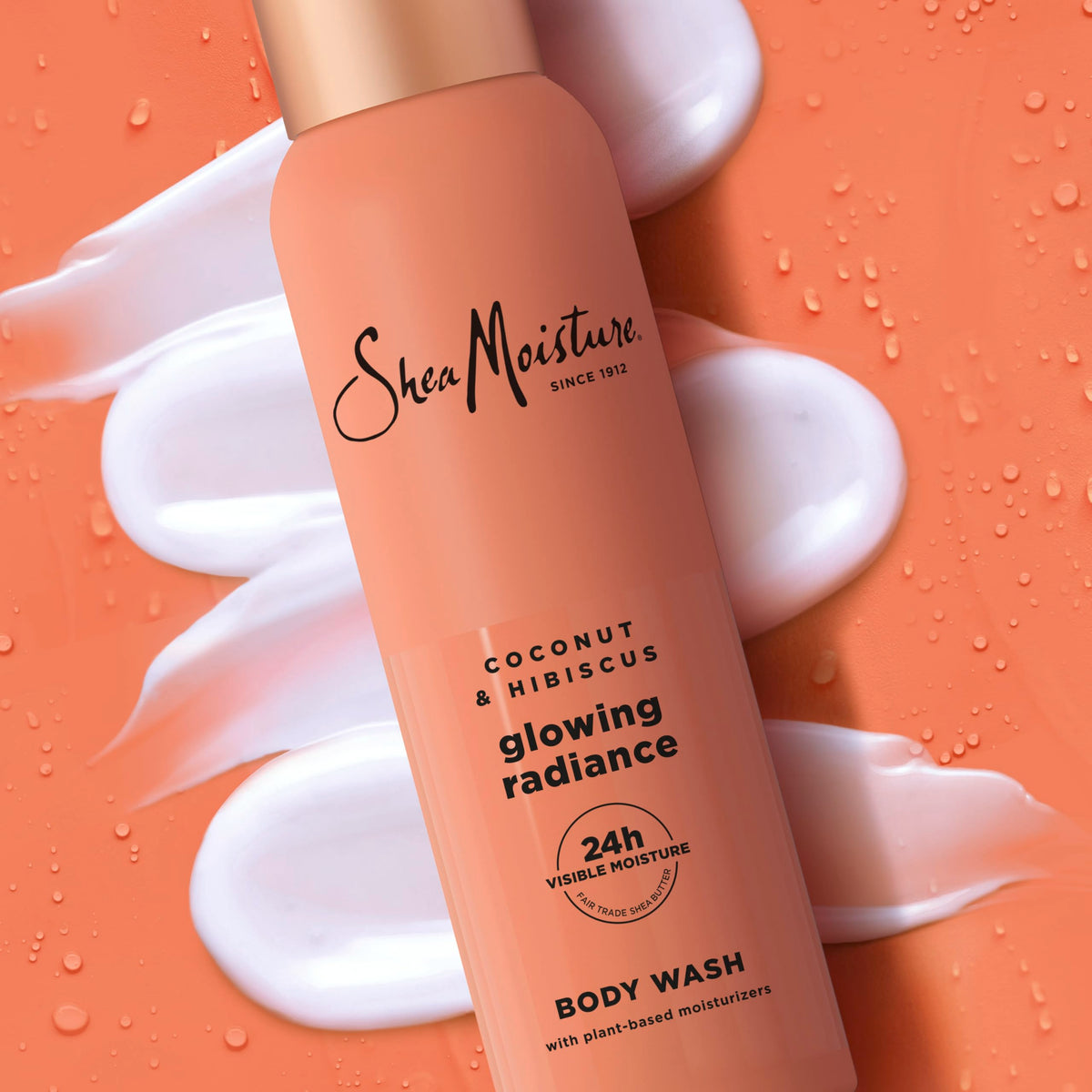 SheaMoisture coconut, hibiscus, and shea visuals indicating natural support