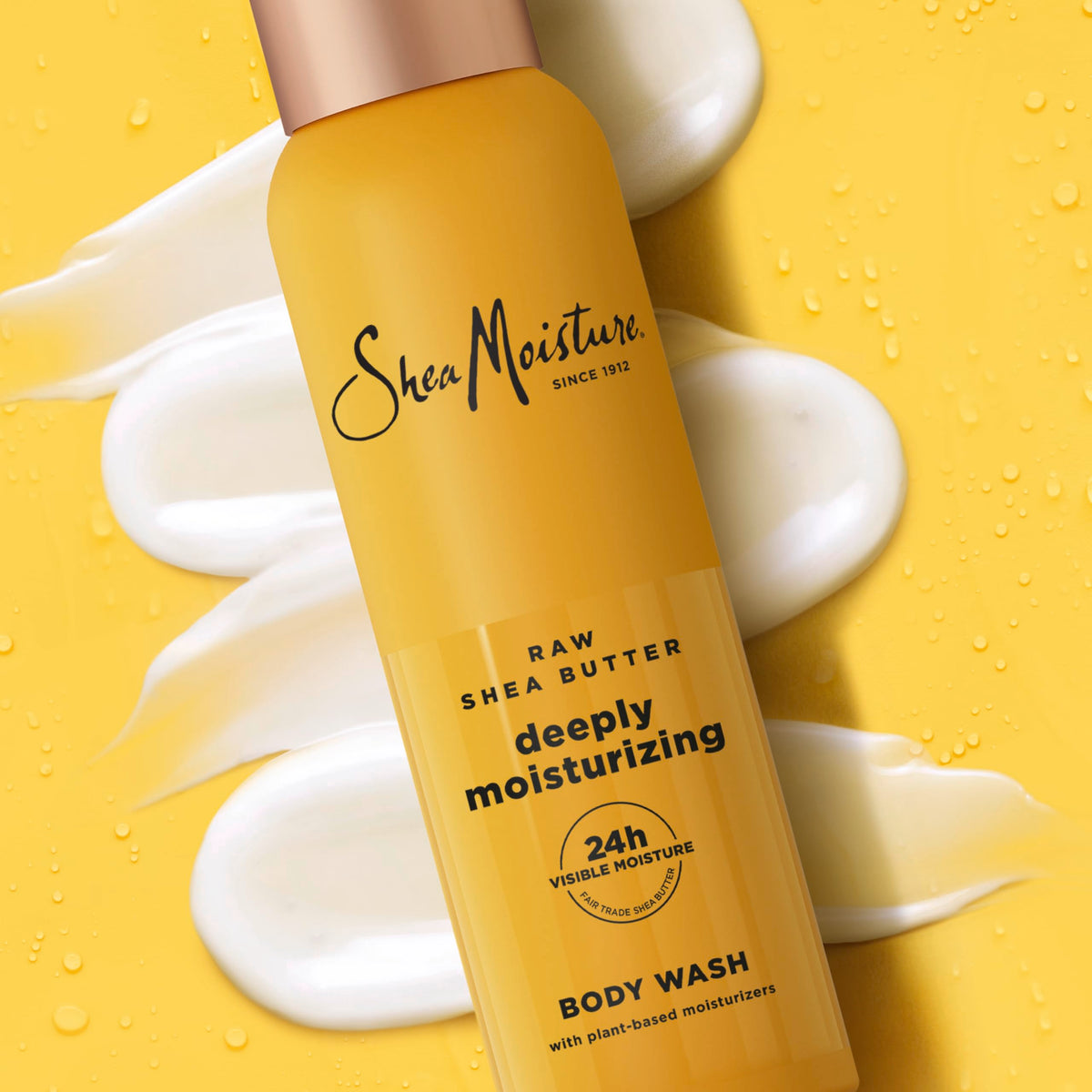 SheaMoisture body wash on bathroom shelf with collection for layered hydration
