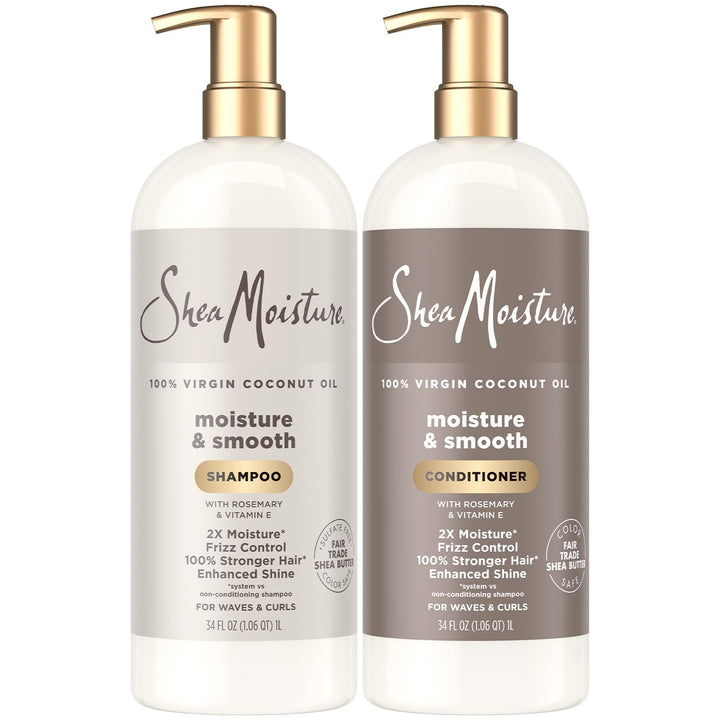 SheaMoisture duo front packaging showing 34 oz bottles and pumps for easy dispensing