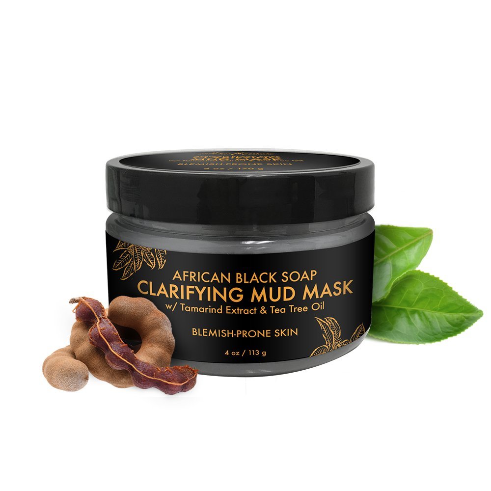 SheaMoisture close-up of mask texture, highlights absorbent formulation benefit