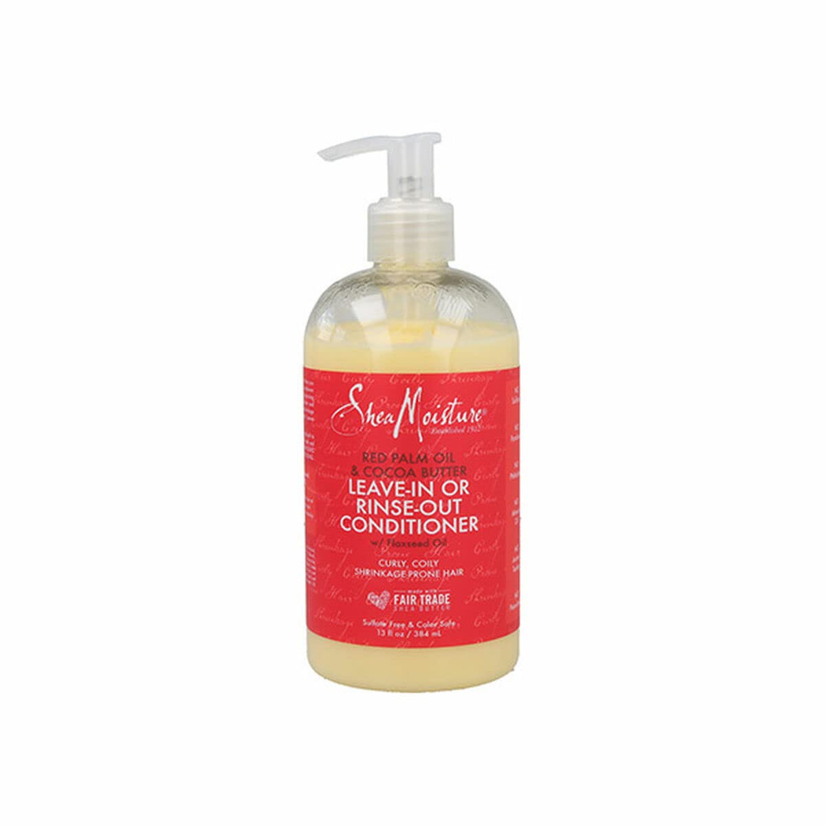 SheaMoisture front bottle showing Red Palm Oil and Cocoa Butter for curl hydration
