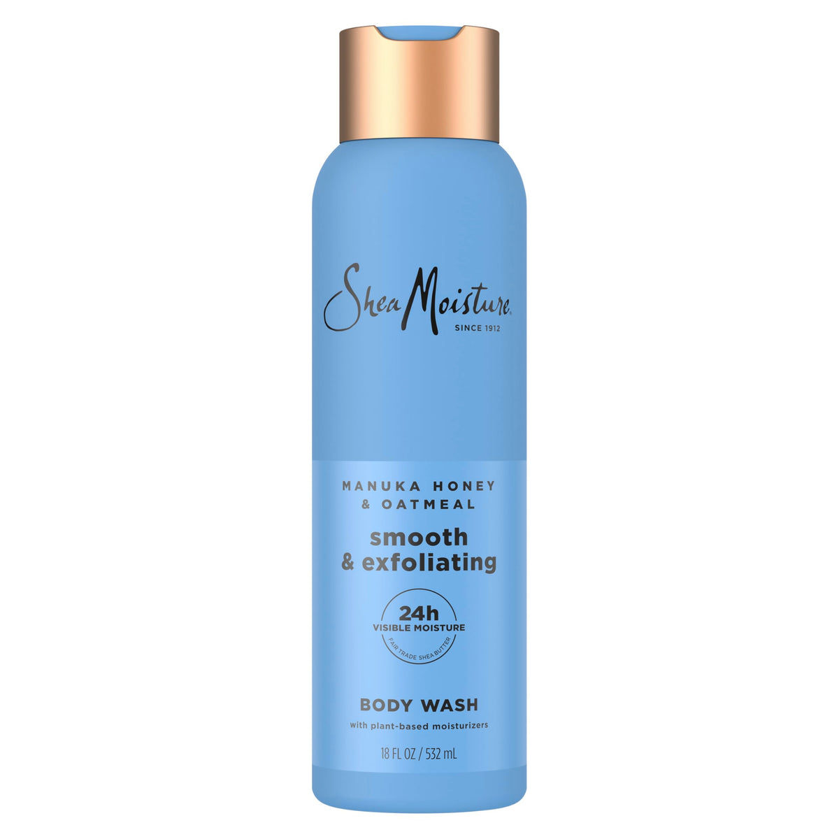 SheaMoisture front bottle showing label and 18 oz size for visible ingredient benefits