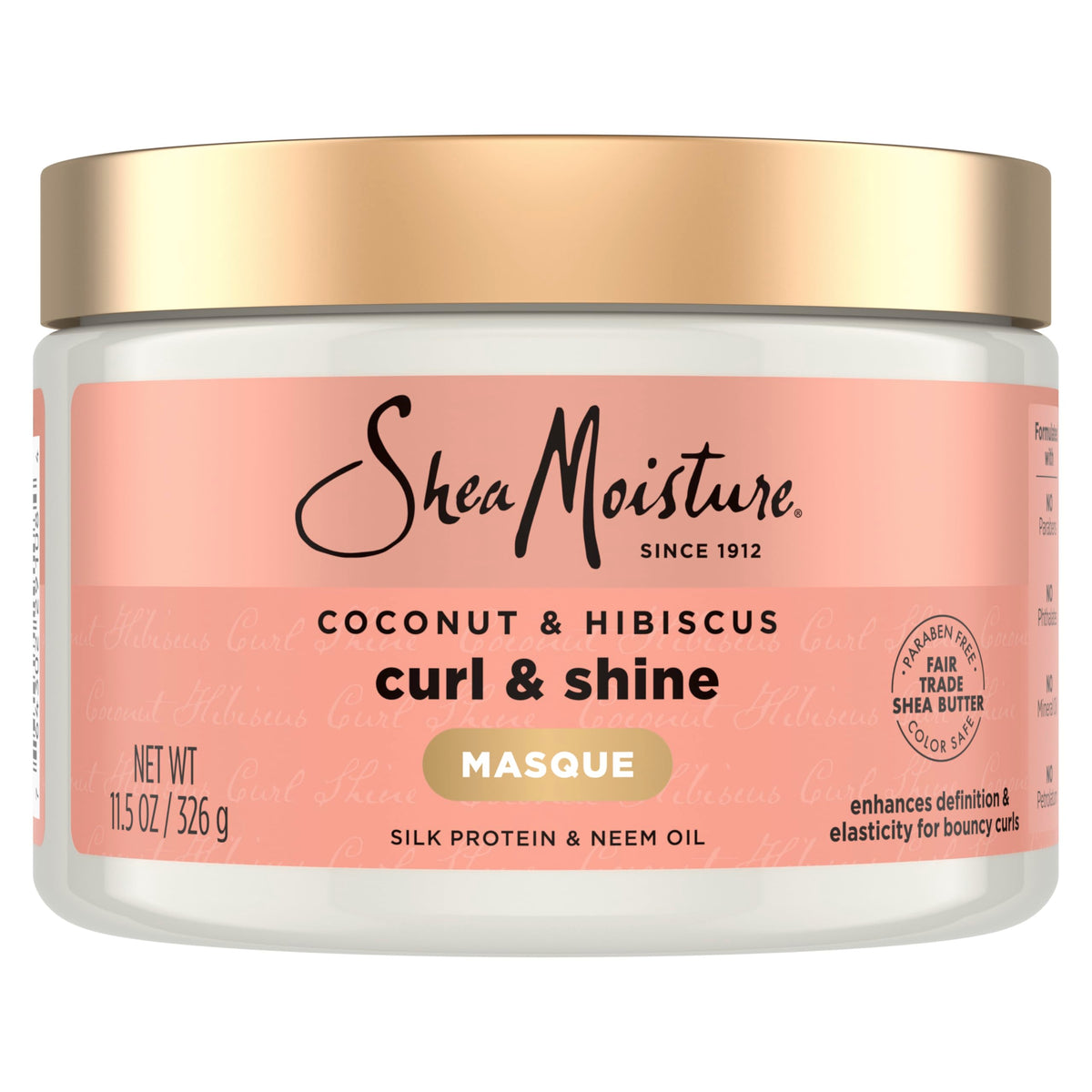 SheaMoisture jar front view showing coconut and hibiscus for hydration