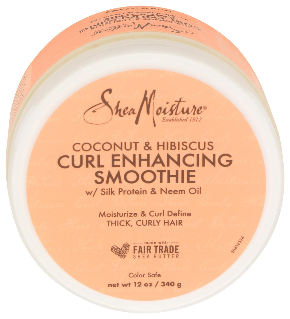 SheaMoisture jar front view showing Curl Enhance Smoothie label and benefit