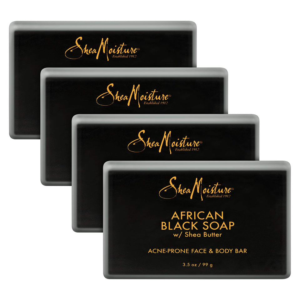 SheaMoisture front packaging showing African Black Soap bar and benefits