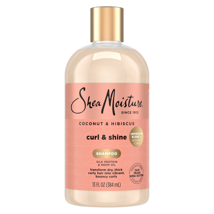 SheaMoisture front bottle showing coconut hibiscus label and clear benefit
