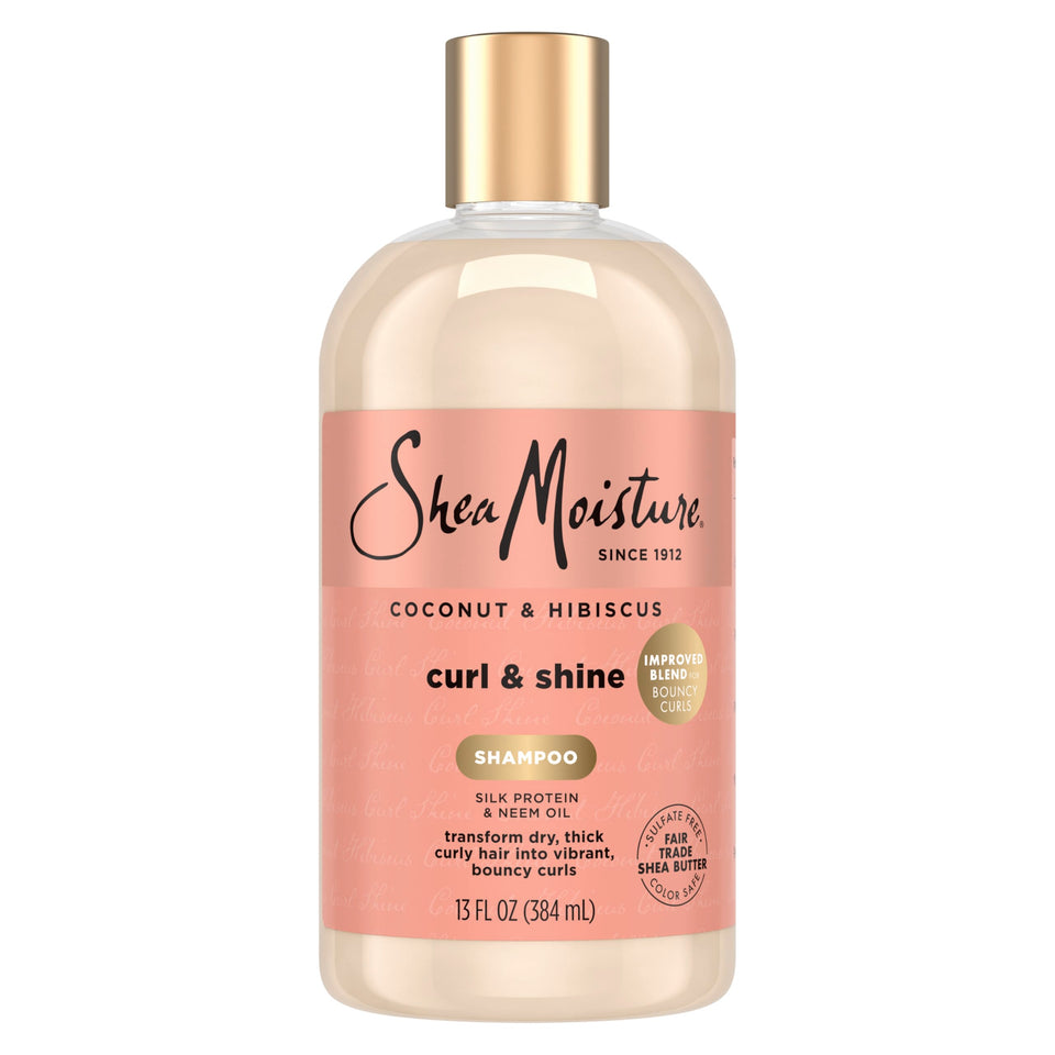 SheaMoisture front bottle showing coconut hibiscus label and clear benefit
