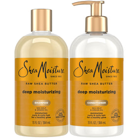 SheaMoisture front packaging showing moisturizing shampoo and conditioner benefits