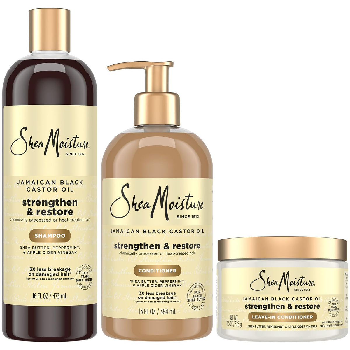 SheaMoisture three-piece set front packaging showing full trio and benefits