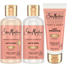 Shea Moisture front packaging trio showing compact travel bottles and bright label for easy packing