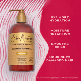 SheaMoisture display of Manuka honey and Mafura oil ingredients nourishing hair
