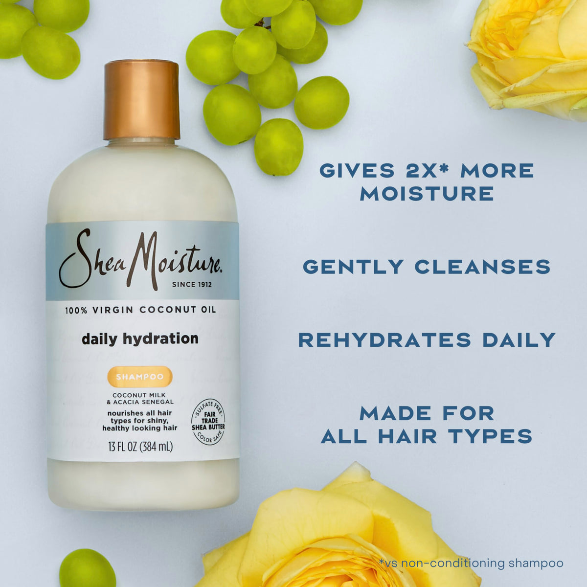 Shea Moisture product label showing fair trade shea butter callout