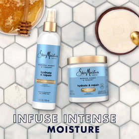 SheaMoisture leave-in conditioner being dispensed showing lightweight formula