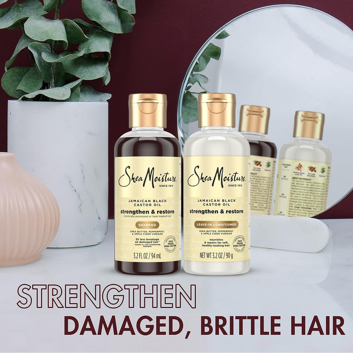 Shea Moisture leave-in conditioner bottle top showing easy-dispense cap for quick application
