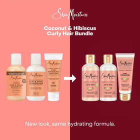 Shea Moisture on model with defined curly hair showing bouncy, frizz-controlled results
