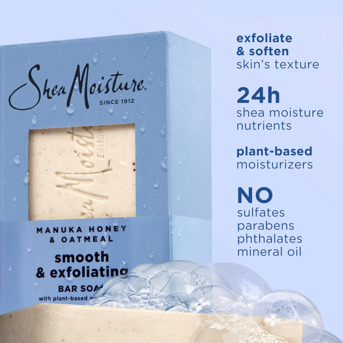 SheaMoisture side label close-up highlighting ingredients and fair trade shea
