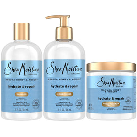 SheaMoisture front packaging of Manuka Honey & Yogurt set showing bottles clearly