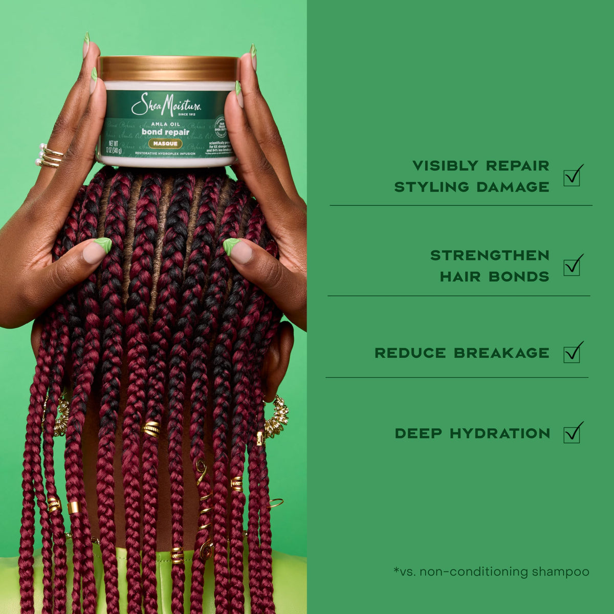 SheaMoisture before and after hair comparison showing reduced breakage and shine
