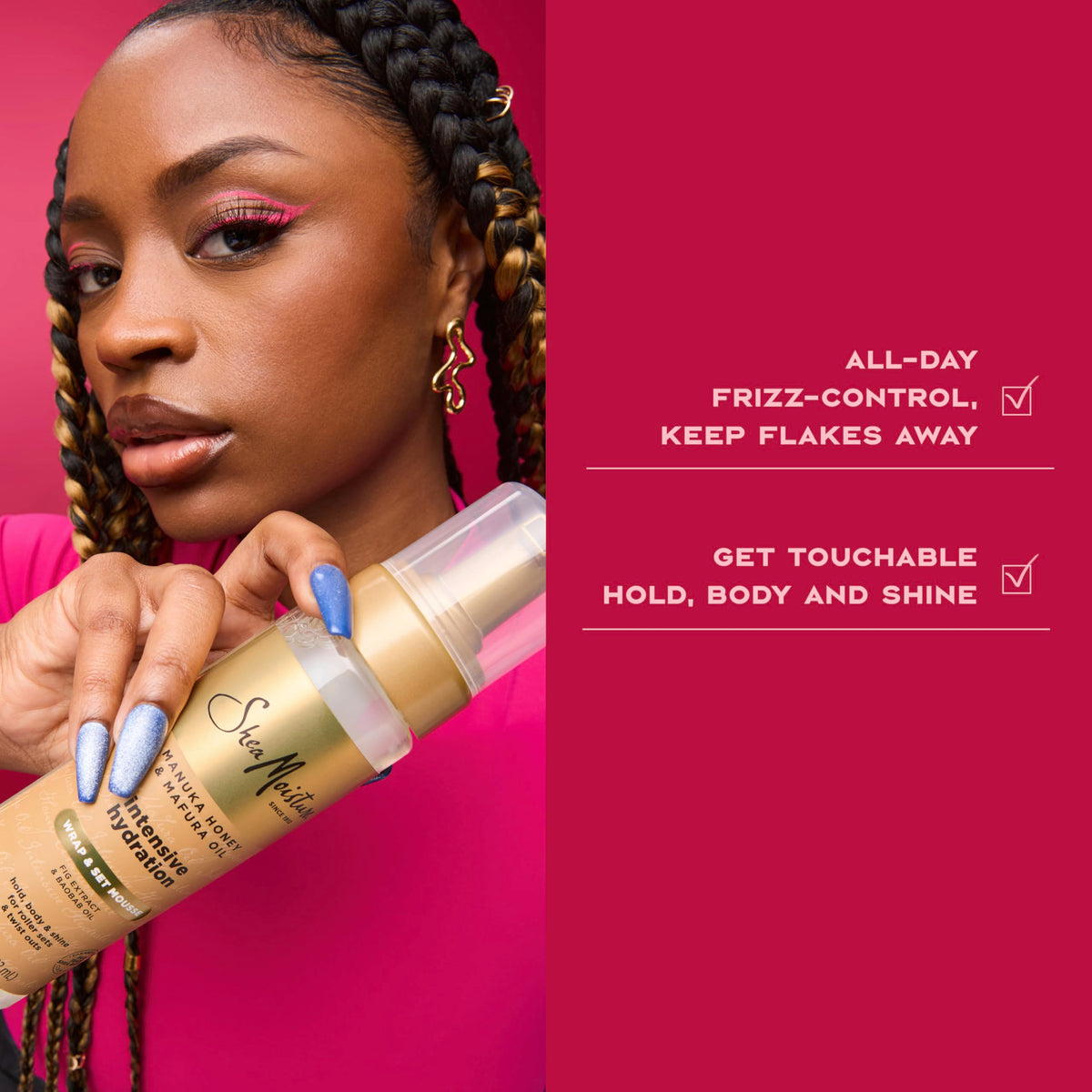 SheaMoisture mousse being applied to damp hair for even distribution and frizz control