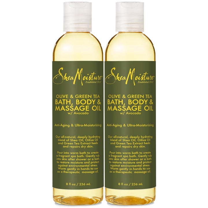 Shea Moisture front packaging showing two 8 oz bottles and benefits