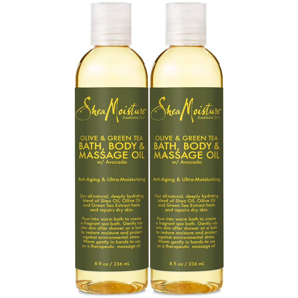 Shea Moisture front packaging showing two 8 oz bottles and benefits
