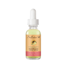 SheaMoisture front bottle view showing brightening serum and clear packaging benefit
