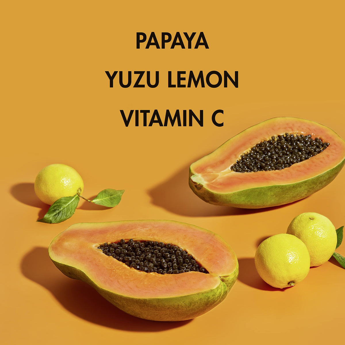 SheaMoisture papaya and yuzu lemon ingredients display showing natural extracts benefit