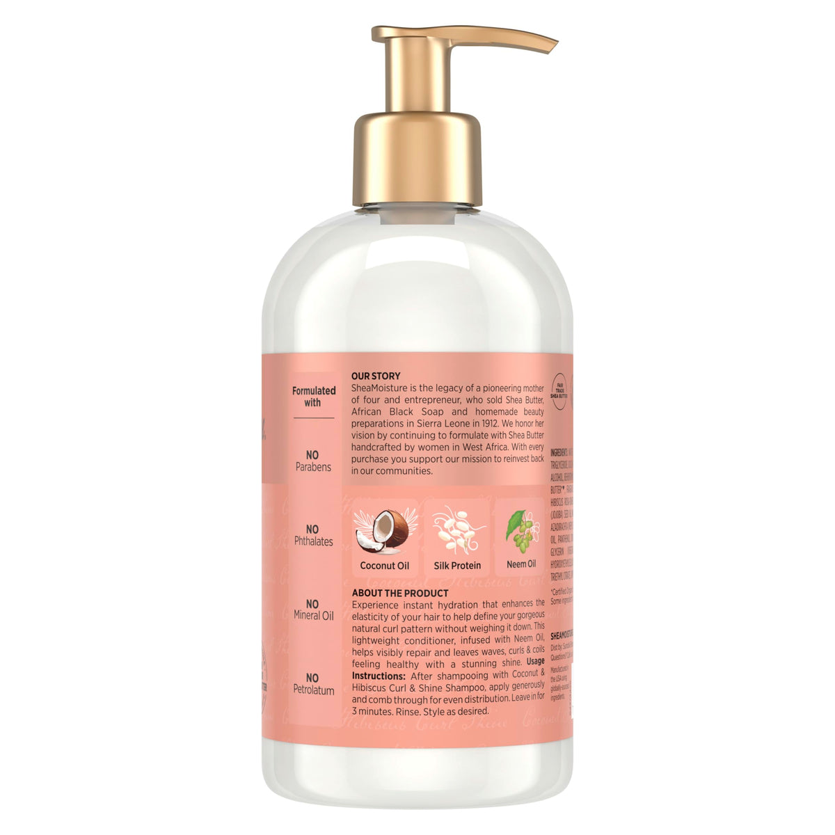 SheaMoisture pump dispenser and label detail for easy application and ingredient clarity
